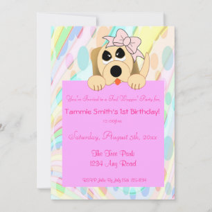 Convites Sinal de 1º Aniversário de Cachorro Feminino com L