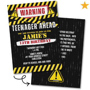 Convites Sinal de Alerta de Aniversário de 13 Anos de Adole