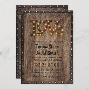 Convites Sinal de Amor Industrial Rustic Metal & Wood