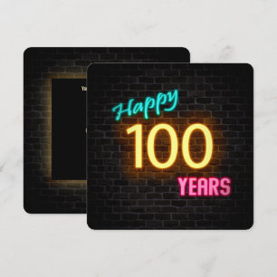 Convites Sinal de aniversário de 100 anos Neon brilhando em