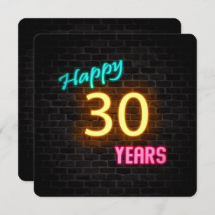 Convites Sinal de aniversário de 30 anos Neon brilhando no 
