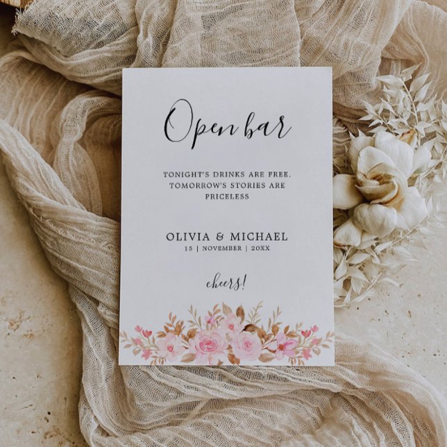 Convites Sinal de Bar Aberto Imprimível Engraçado, Rosa de  (Printable Funny Open Bar Sign, Wedding Rose Invitation)