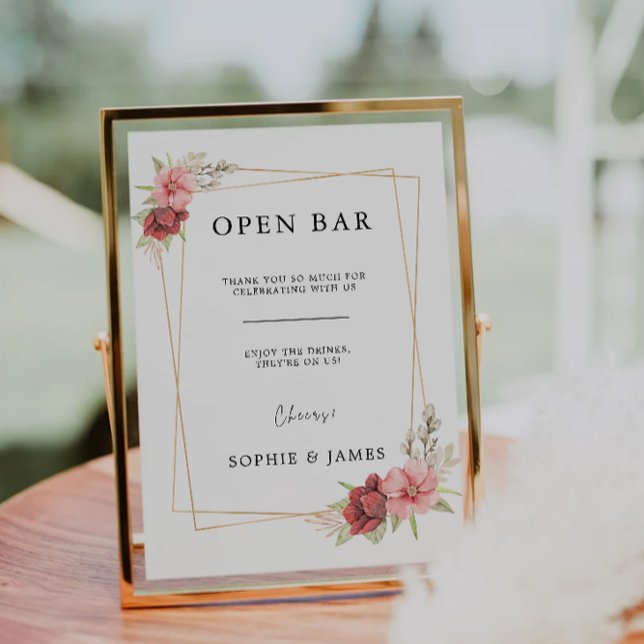 Convites Sinal de Bar Aberto, Sinal de Bar Aberto Engraçado (Open Bar Sign, Rose Funny Open Bar Sign, Invitation)