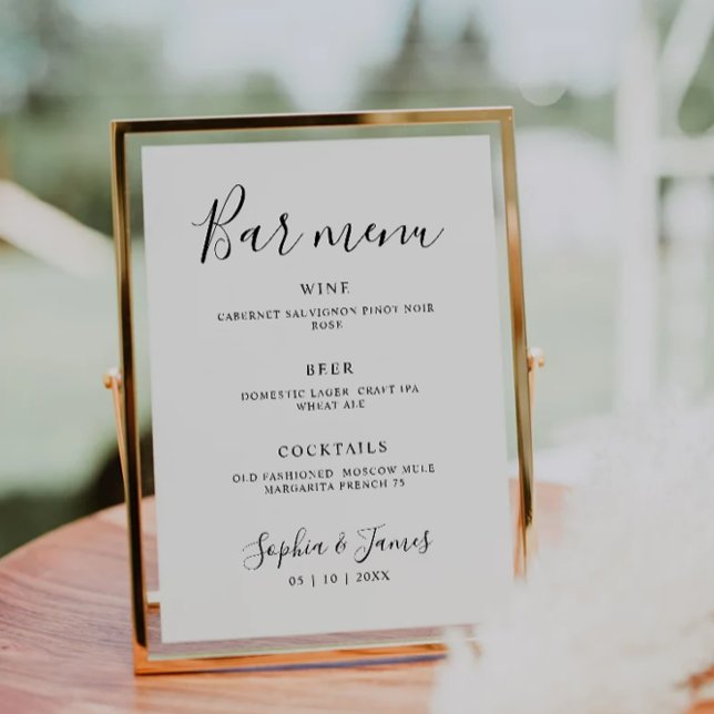 Convites Sinal de Bar de Casamento de Caligrafia Minimalist (Minimalist Calligraphy Wedding Bar Menu Sign Invitation)