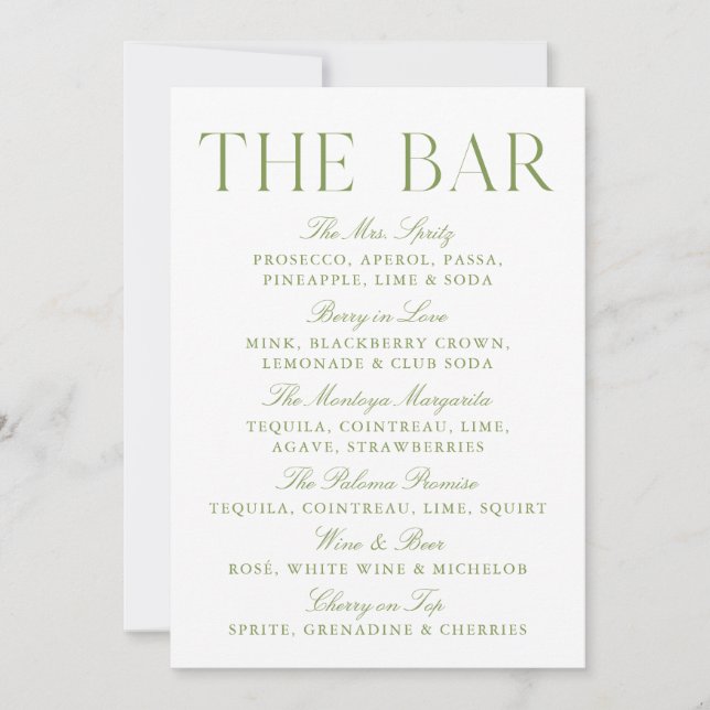 Convites Sinal de Bar de Casamento Elegante em Verde e Bran (Frente)