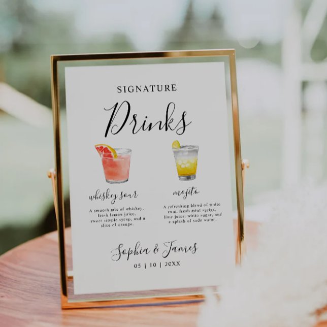 Convites Sinal de bebida de coquetel de casamento minimalis (Minimalist Wedding Cocktail Signature Drink Sign Invitation)