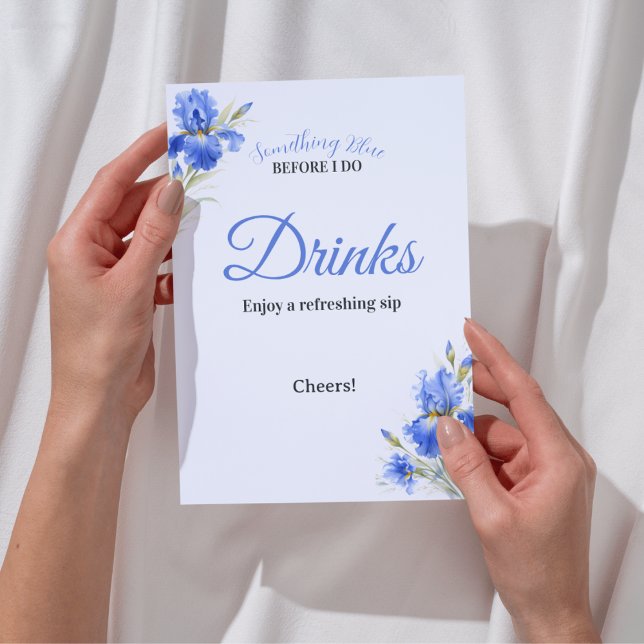 Convites Sinal de Bebidas do Chá de Noiva Blue Iris Somethi (Blue Iris Something Blue Bridal Shower Drinks Sign Invitation
)