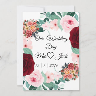 Convites Sinal de Boas-Vindas de Casamento Floral Burgundy
