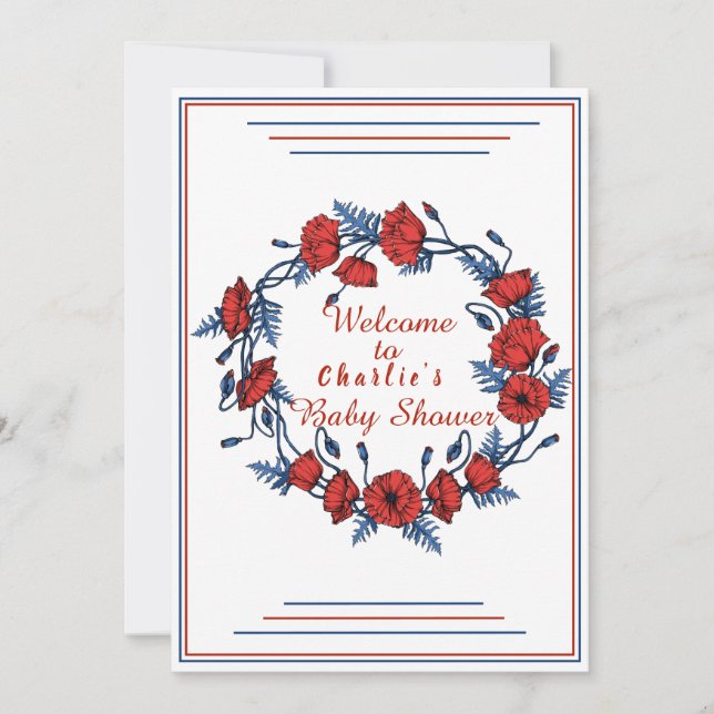 Convites Sinal de boas-vindas do Chá de fraldas Floral Popp (Frente)