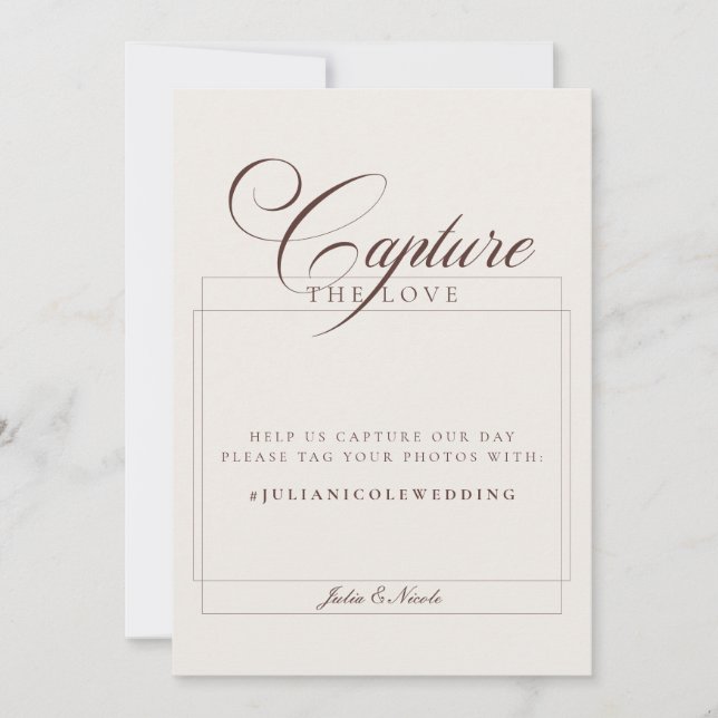 Convites Sinal de Casamento Capture The Love Marrom Marfim  (Frente)