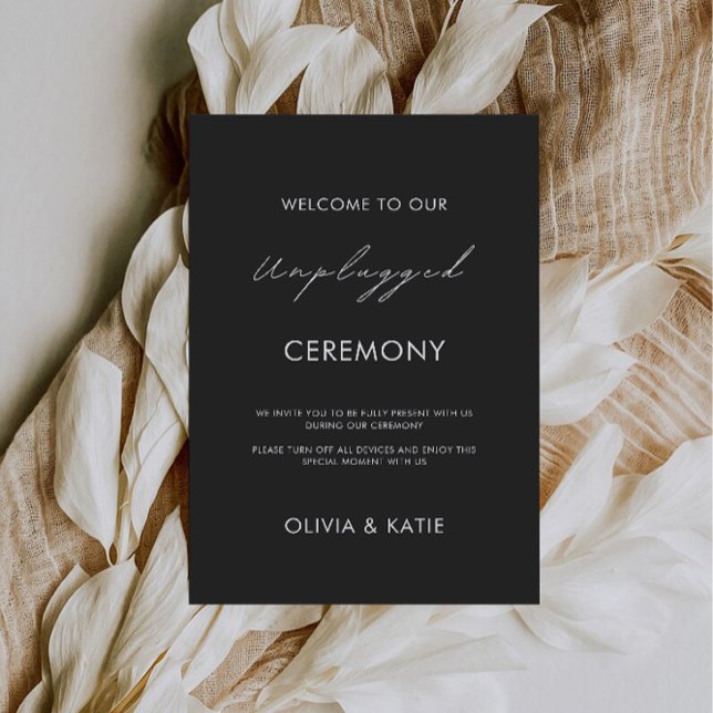 Convites Sinal de Casamento de Cerimônia Não Conectada a Pr (Black Unplugged Ceremony Wedding Sign Invitation)