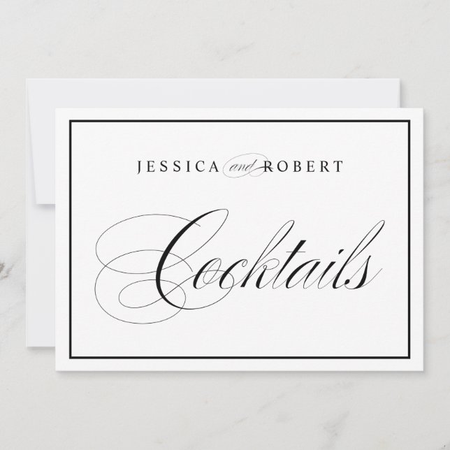 Convites Sinal de Casamento Elegante Cocktails Borda Preta (Frente)