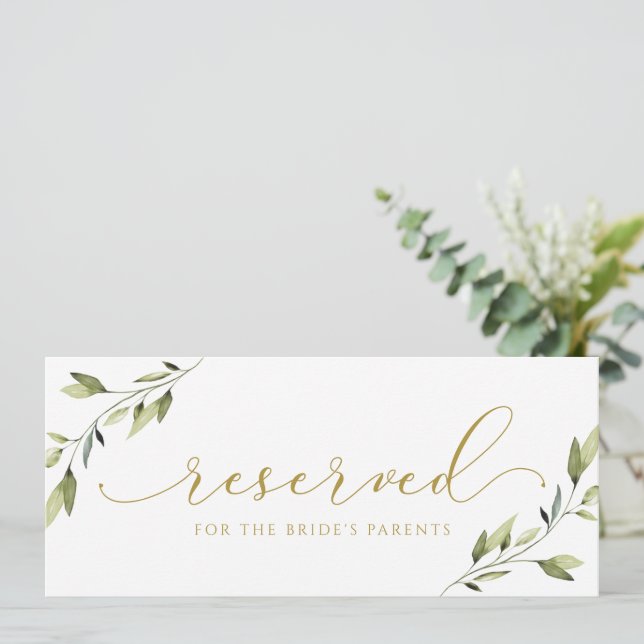 Convites Sinal de Casamento Reservado com Folhagem Dourada  (Em pé/Frente)