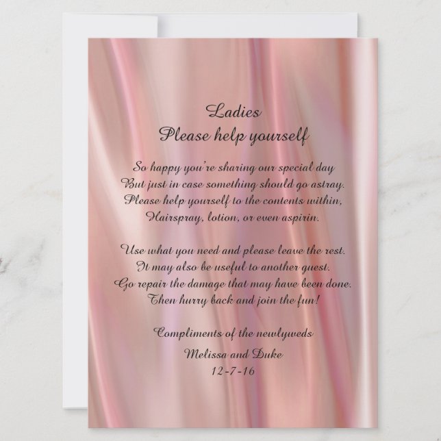 Convites Sinal de Cesta de Casamento em Cetim Rosa (Frente)