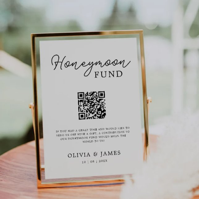 Convites Sinal de Código QR do Fundo de Lua de Honra Modern (Modern Honeymoon Fund QR Code Sign, Wedding Invitation)