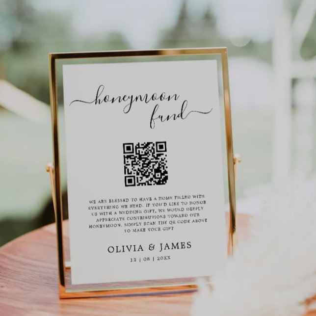 Convites Sinal de Código QR do Fundo de Lua de Honra Modern (Modern Honeymoon Fund QR Code Sign, Wedding Invitation)