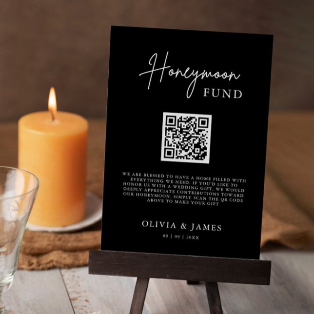 Convites Sinal de Código QR do Fundo de Lua de Mel, Casamen (Honeymoon Fund QR Code Sign, Wedding Honeymoon Invitation)