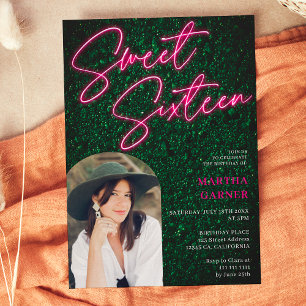 Convites Sinal de cor-de-rosa Neon green photoarch Sweet 16