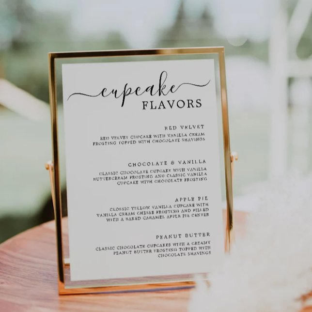 Convites Sinal de Cupcake do Menu cupcake Minimalista de Ca (Cupcake Menu Sign Minimalist Wedding Cupcake Sign Invitation)