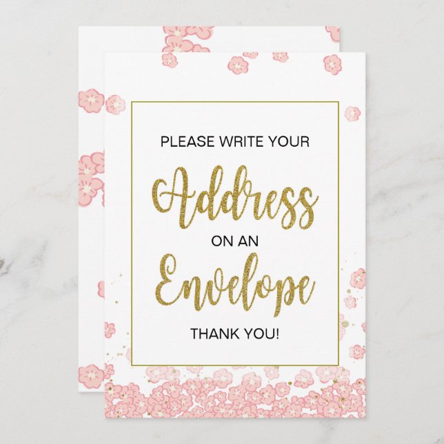 Convites Sinal de Envelope do chá de panela | Rosa e Dourad (Frente/Verso)