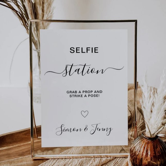 Convites Sinal de Estação de Selfie de Casamento Minimalist (Minimalist Wedding Selfie Station Sign, Invitation)