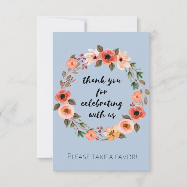 Convites Sinal de Favor Floral do chá de fraldas Obrigado (Frente)
