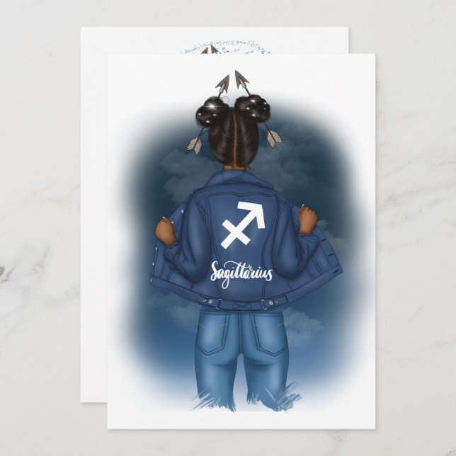 Convites Sinal de Festa de aniversário Sagitário Afro-Ameri (Frente/Verso)