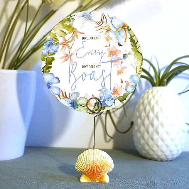 Convites Sinal de Folha Verde do Hibiscus (love does not envy love does not boast wedding table top sign blue tropical hibiscus flowers)