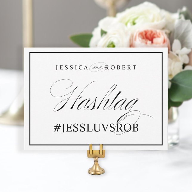 Convites Sinal de Hashtag de Casamento Elegante com Borda P (Criador carregado)