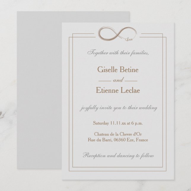 Convites Sinal de Infinidade Casamento Geométrico de Cinzas (Frente/Verso)