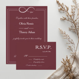 Convites Sinal de Infinito Bege Borgonha Elegante RSVP de C