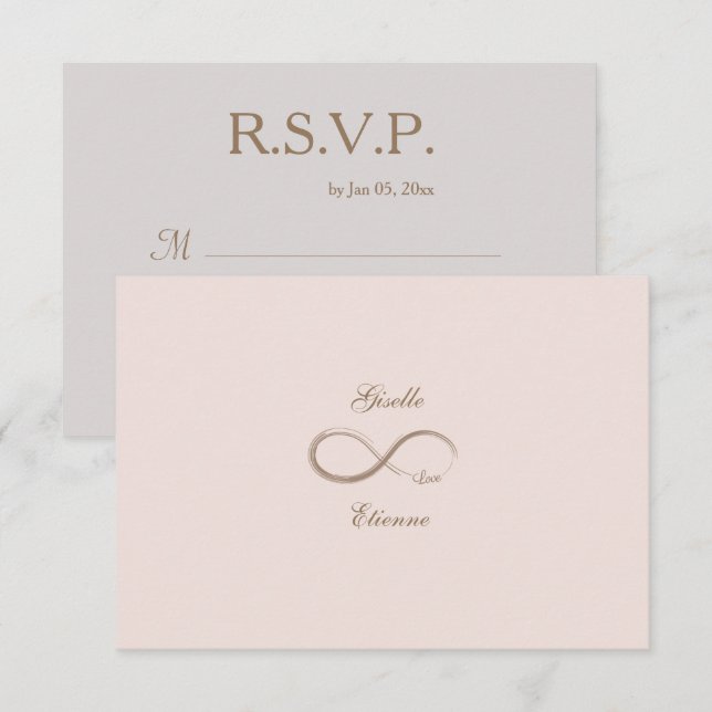 Convites Sinal de Infinito Blush Rosa Nome Personalizado Ca (Frente/Verso)