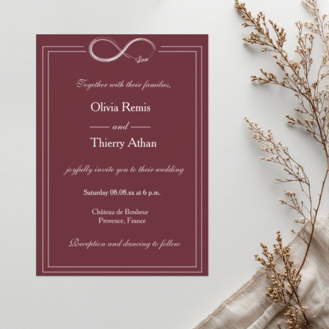 Convites Sinal de Infinito Burgundy Blush Branco Casamento  (Criador carregado)