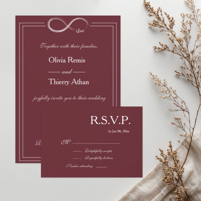 Convites Sinal de Infinito Burgundy Blush Elegante RSVP de  (Criador carregado)
