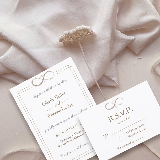 Convites Sinal de Infinito Monograma Dourado Branco RSVP Ca (Criador carregado)