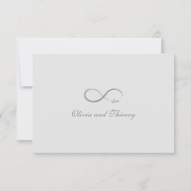 Convites Sinal de infinito ouro branco puro cinza casamento (Verso)