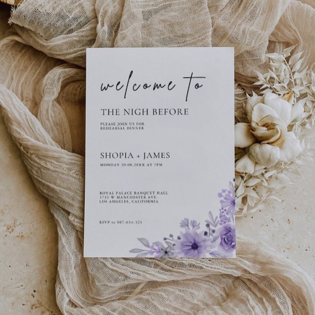 Convites Sinal de Janto de Casamento Roxo Noite (Purple Wedding Rehearsal Dinner Sign Night Invitation)