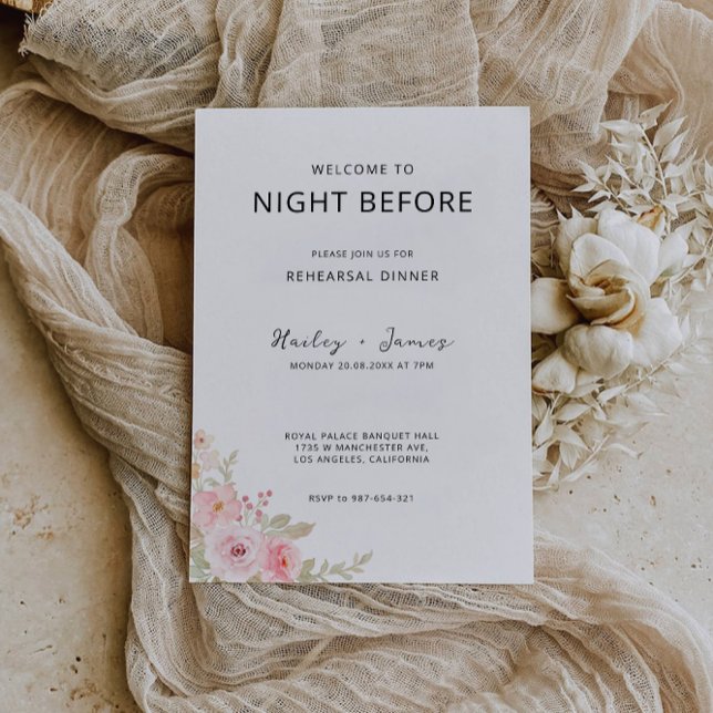 Convites Sinal de Janto de rosa Wedding Noite, (Rose Wedding Rehearsal Dinner Sign Night, Invitation)