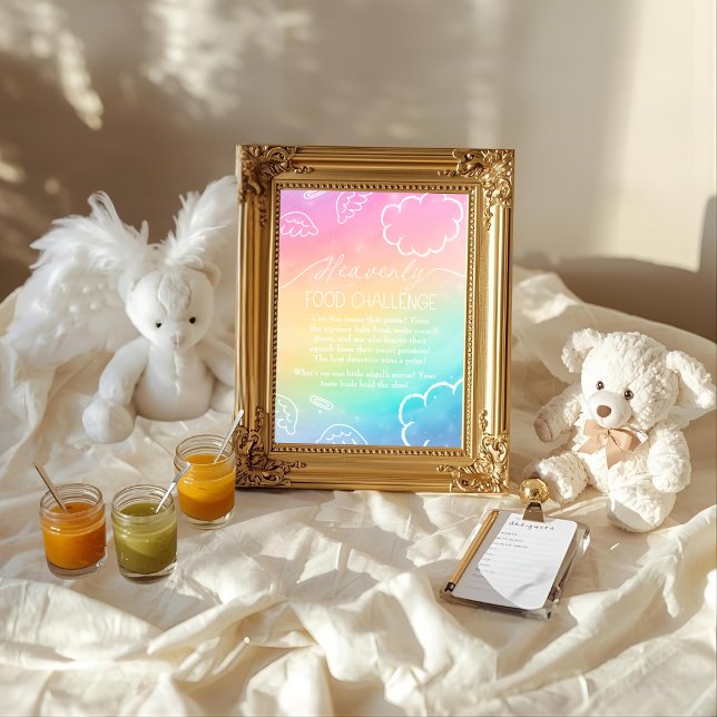 Convites Sinal de Jogo Desafio de Comida de Bebê Arco-íris  (Heavenly Rainbow Baby Food Challenge Game Sign)