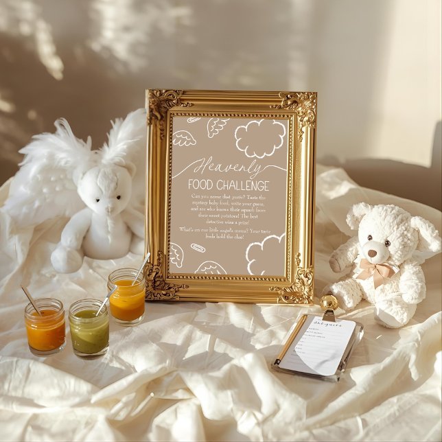 Convites Sinal de Jogo Desafio de Comida de Bebê Bege Celes (Heavenly Beige Baby Food Challenge Game Sign)
