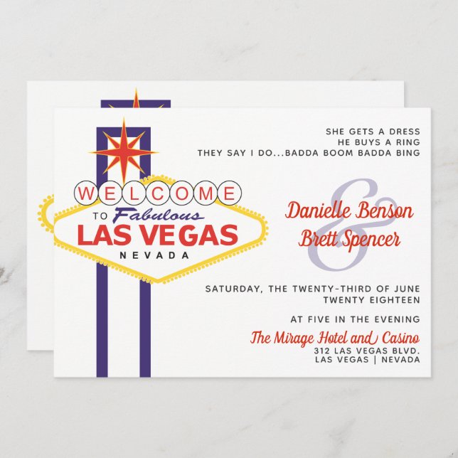 Convites Sinal de Las Vegas Casamento (Frente/Verso)