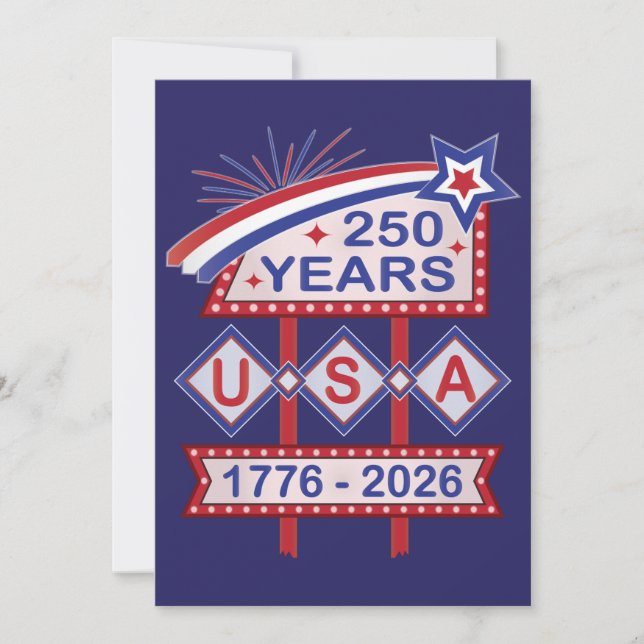Convites Sinal de Letreiro Retro EUA 250º Aniversário 1776- (Frente)