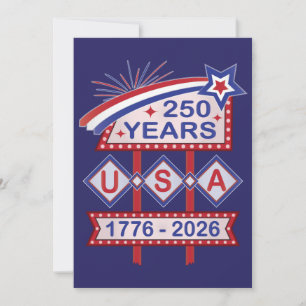 Convites Sinal de Letreiro Retro EUA 250º Aniversário 1776-
