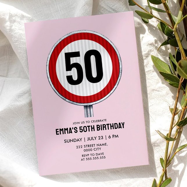 Convites Sinal de limite de velocidade de aniversário de 50 (Criador carregado)