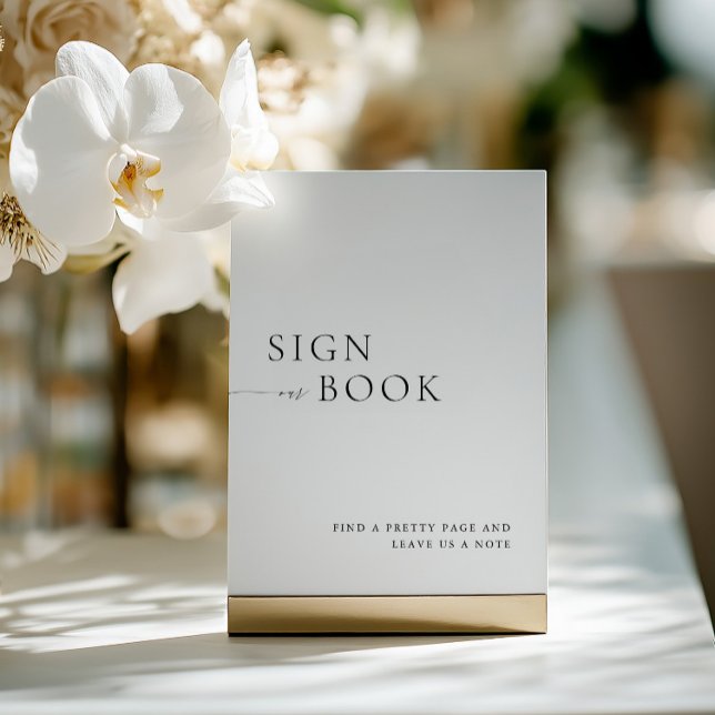 Convites Sinal de Livro de Visitas Preto e Branco Minimalis (Minimalist Black & White Guest Book Sign)