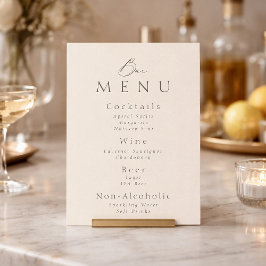 Convites Sinal de Menu de Bar de Casamento Bege Minimalista