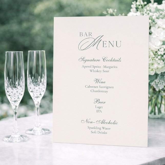 Convites Sinal de Menu de Bar de Casamento Verde Sage Minim (Criador carregado)