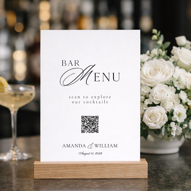 Convites Sinal de Menu de Bar QR Code Preto e Branco Modern (Criador carregado)