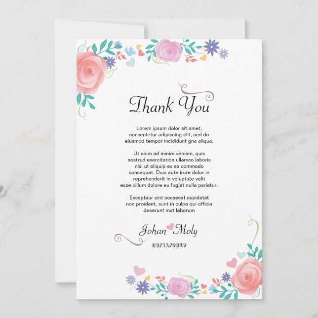 Convites Sinal de Mesa de Casamento Floral Obrigado (Frente)