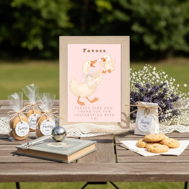 Convites Sinal de Mesa de Favor Rosa Pato Tolo (Pink Silly Goose Favor Table Sign)
